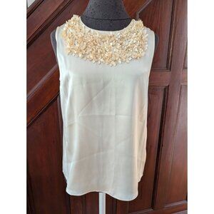 Kate Spade Ivory Sleeveless Silk Blouse With 3D Floral Collar Embellishment M